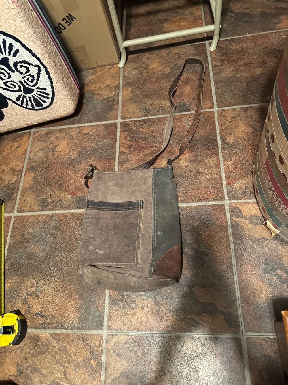 Mona B Brown and Gray Suede Crossbody Bag